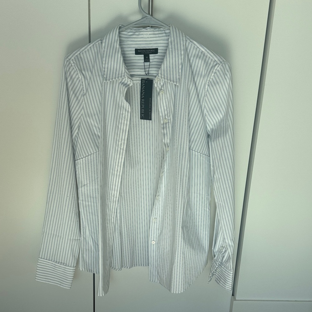 Banana Republic Women's White Striped Button Down Shirt
